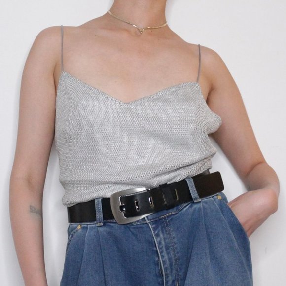 Vintage Y2K Silver Knit Camisole by JS Collections Size 12 - Picture 1 of 10